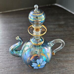 Egyptian Hand Painted, Mouth Blown Glass Teapot Perfume Bottle